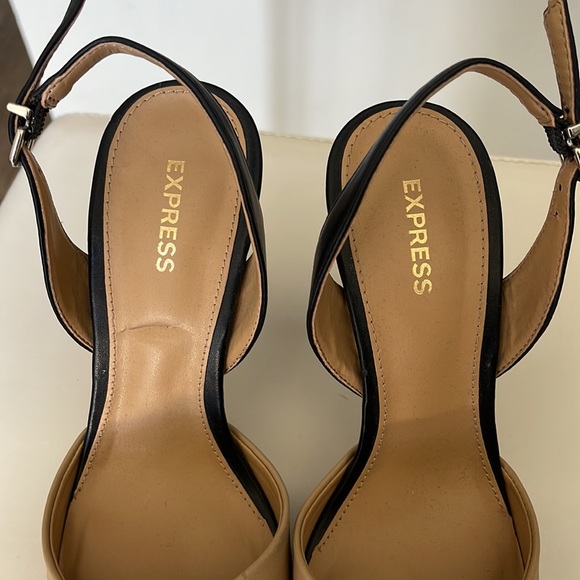EXPRESS TWO-TONED BEIGE AND BLACK SLINGBACK HEELS - Picture 4 of 9